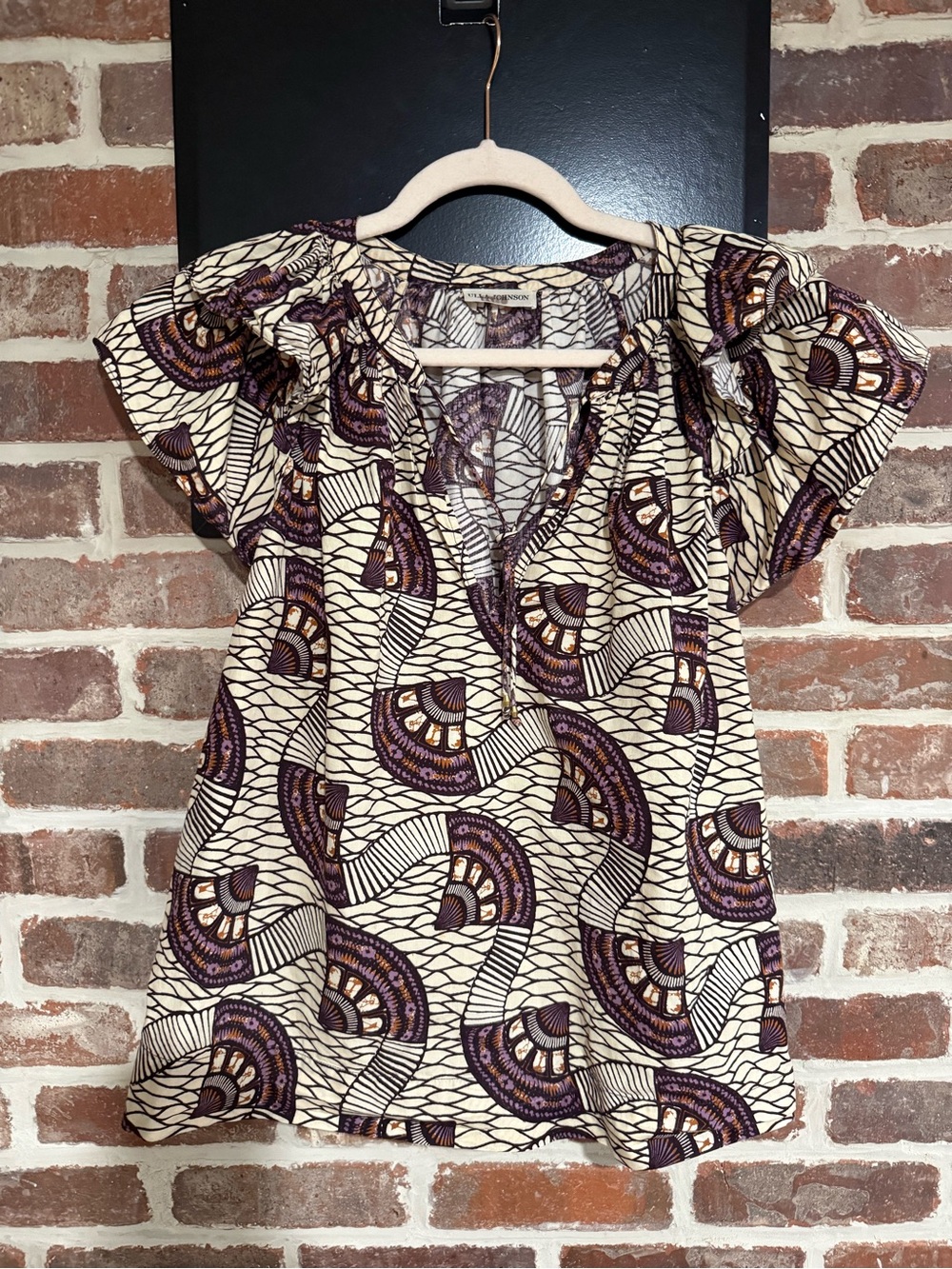 Ulla Johnson Cream shirt with Purple and Brown Fan Motif